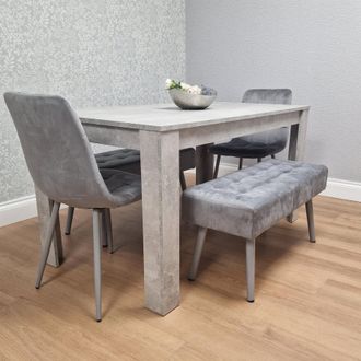 Kosy Koala Grey Wooden Dining Table Set with 2 Chairs & Benches, Room Furniture | Size: 140 cm x 80 cm