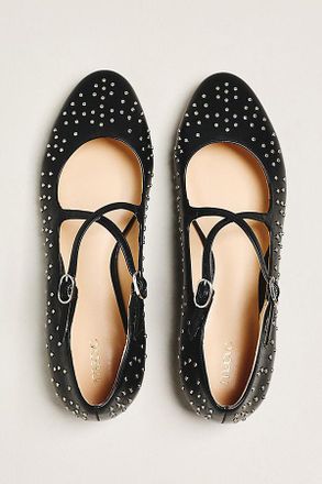 Maeve Cross-Strap Studded Mary Jane Flats