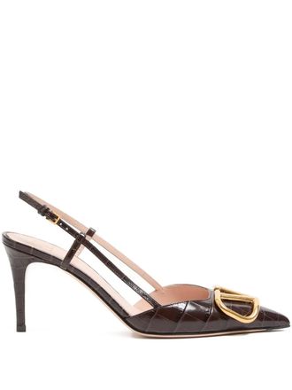 Valentino Garavani Vlogo crocodile-effect slingback pumps - Brown