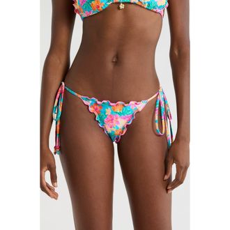 Kulani Kinis Lettuce Edge Tie Side Bikini Bottoms in Paradise Pop at Nordstrom, Size X-Small