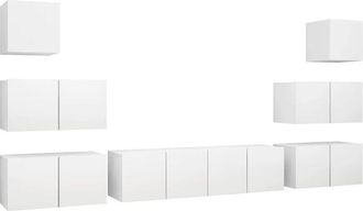 vidaXL Set De Mueble Para Tv De 8 Piezas Madera Contrachapada Blanco Vidaxl