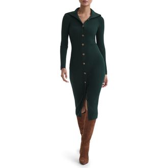 Reiss Maria Long Sleeve Rib Maxi Dress in Green at Nordstrom Rack, Size X-Large