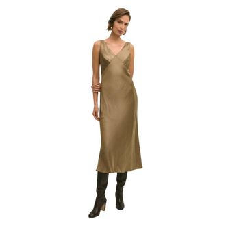 Brooks Brothers Satijnen Slip Dress - Dames - Casual kleedjes - Geel - 2XS - Satijn - Kleedjes