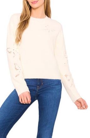 CeCe by Cynthia Steffe Lace Bow Inset Sweater in Buttercream at Nordstrom Rack, Size Xx-Large