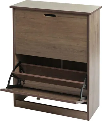 Hhg Hhg - Nunca Usado] Zapatero Volquete 398, Mueble Zapatero Zapatero, 81x60x25cm 2 Solapas, Mdf De Paulownia, Gris-marr&oacute;n