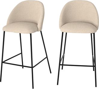 Rendez-Vous D&eacute;co Set de 2 sillas para isla central en tejido boucl&eacute; crema