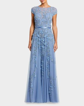 Mac Duggal Bead-Embroidered Mesh Gown