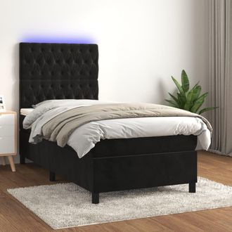 vidaXL Vidaxl - Cama Box Spring Colch&oacute;n Y Led Terciopelo Negro 90x190 Cm