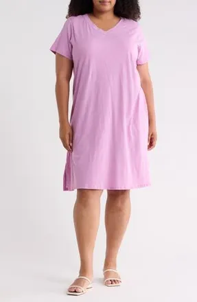 Eileen Fisher V-Neck Organic Cotton T-Shirt Dress in French Lilac at Nordstrom Rack, Size 1X