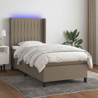 vidaXL Vidaxl - Cama Box Spring Colch&oacute;n Y Luces Led Tela Gris Taupe 90x190 Cm