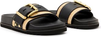 AllSaints Ellie Raffia Stud Slide Sandal in Natural/Black at Nordstrom Rack, Size 10Us / 40Eu