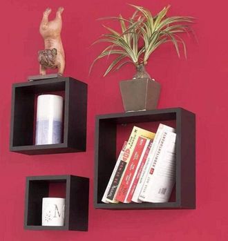 Trade Shop Trade Shop - Set 3 Mensole Da Parete Moderne Design Cubo Mensola Scaffale In Legno Mdf Nero