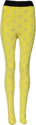 Dolce & Gabbana Logo High Waist Leggings Broek - Dames - Leggings - Geel - S - Katoen - Broeken