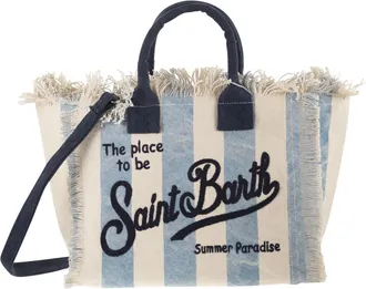 MC2 Saint Barth Strandtasche aus gestreiftem Canvas mit gesticktem Logo