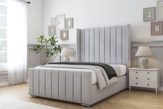 Comfort Beds Serena Naples Bed Frame - 50 Upholstered Wingback Headboard in Silver | Size: Single