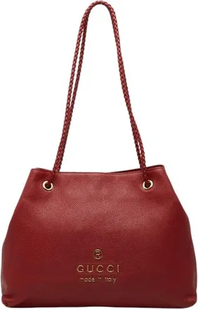 Gucci Red Color Leather Shoulder Bag Tote Bag (Pre-Owned)
