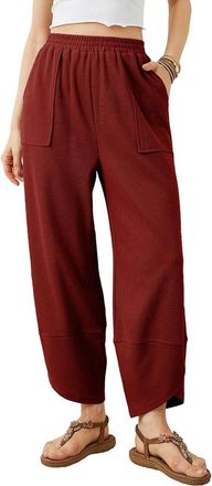 Generic Vintage Corduroy Trousers for Women UK Elasticated Waist High Waisted Stretch Cropped Harem Pants Wide Leg Cosy Winter Warmth Autumn Casual Wear Soft 