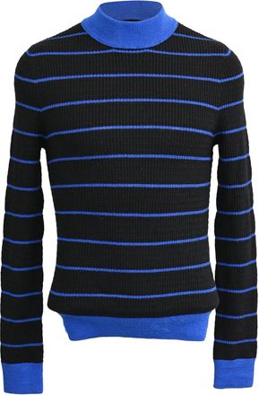 Acne Studios Striped High-Neck Slim Sweater in Black and Blue Wool