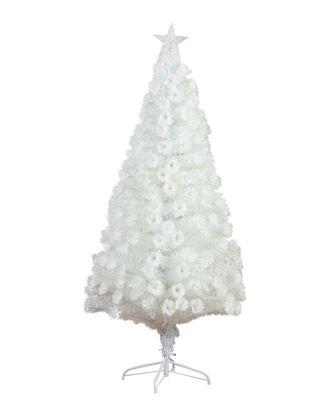 Nearly Natural 6ft Pre-Lit Fiber Optic Artificial White Christmas Tree With Star Tree Topper