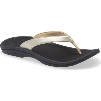 Olukai Ohana Flip Flop in Gold/Black at Nordstrom, Size 12