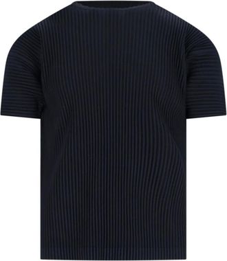 Issey Miyake T-Shirts, male, Blue, Size: XL Navy Blue Ribbed Crew Neck T-shirt