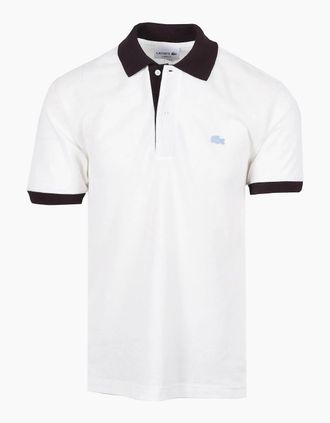 Lacoste Mens LACOSTE POLO SHIRT WHITE/BROWN - Size: 40
