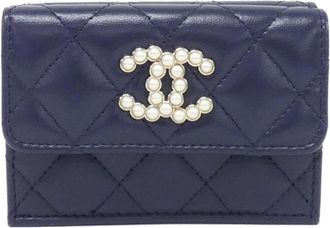 Chanel Navy Leather Wallet (Tri-Fold) (Pre-Owned)