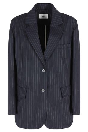 SOLOTRE Blue Pinstripe Single-Breasted Viscose-Blend Blazer