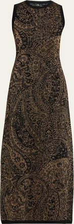Etro Metallic Paisley Knit Sleeveless Maxi Dress