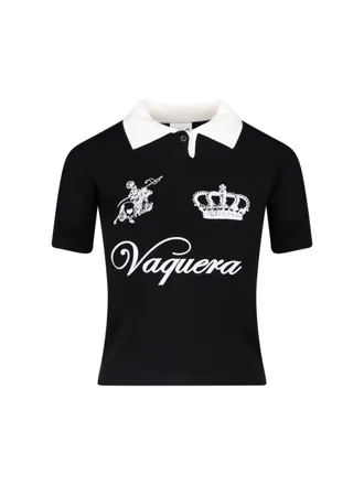 Vaquera Black Graphic Print Cropped Polo