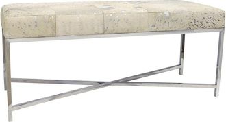 Pasargad Home Safari Cowhide Silver Bench With X Base Legs