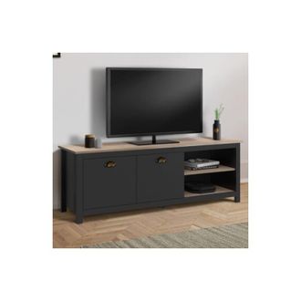 Mobile TV TOMI 140 Cm - 3 Ante In Legno Faggio E Nero, Con Nicchie E Fori Passacavo, Per Soggiorno