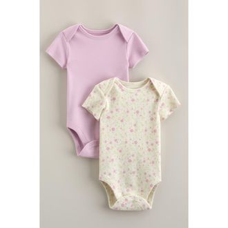 Nordstrom Assorted 2-Pack Bodysuits in Ivory Egret Ditsy Pink Pack at Nordstrom, Size Newborn
