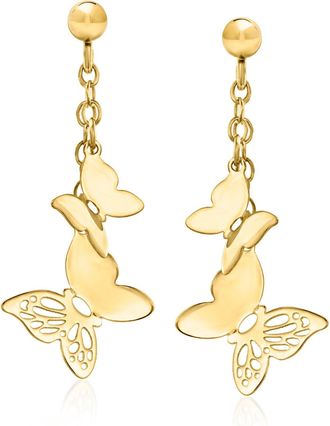 Ross-Simons Italian 10kt Yellow Gold Butterfly Drop Earrings