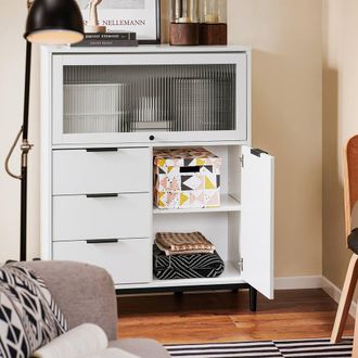 SoBuy Narrow Sideboard - 3 Drawers & 2 Doors White