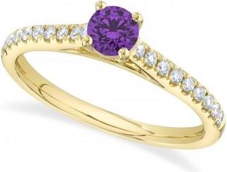 Allurez Round Amethyst Solitaire & Diamond Engagement Ring 14K Yellow Gold (0.67ct)