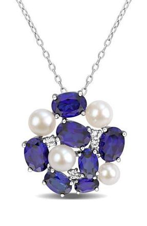 Delmar Cultured Freshwater Pearl Cluster Pendant Necklace in Blue at Nordstrom Rack