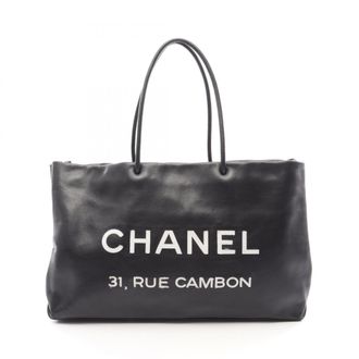 Chanel Black Leather Handbag Tote Bag (Pre-Owned)