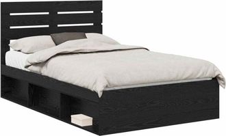 vidaXL Bed Frame with Headboard Black 120 x 190 cm Solid Pine Wood vidaXL