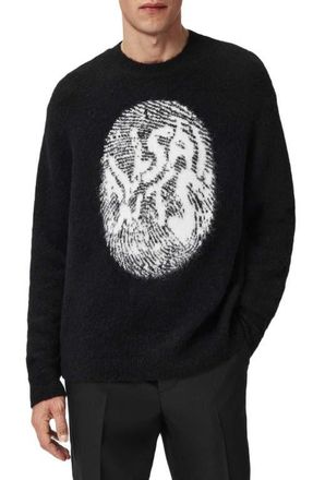 AllSaints Ridges Logo Sweater in Black/Ecru White at Nordstrom, Size Xx-Large