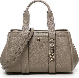 Michael Kors Tassen, Dames, Beige, ONE Size, Leer, Taupe Leren Schoudertas met Metalen Details