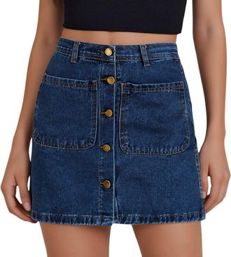 Generic 2025 Jean Skirts for Women Denim High Waisted Stretchy Mini Button Front Short Pencil Skirt with Patch Pockets (BU2, L)