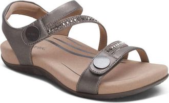 Aetrex Womens Jess Adjustable Quarter Strap Sandal In Pewter Sparkle