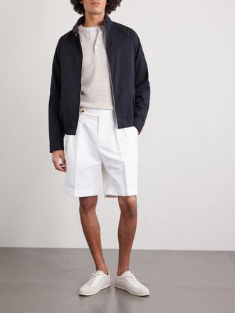 Brunello Cucinelli Wide-Leg Pleated Cotton and Linen-Blend Bermuda Shorts