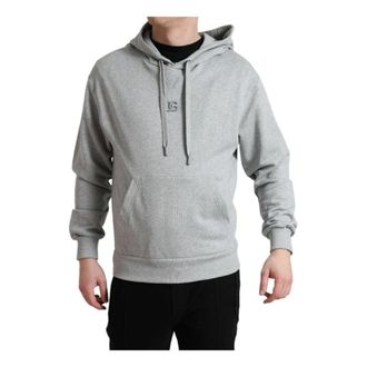 Dolce & Gabbana Hoodies, male, Gray, XS, Logo Hooded Cotton Pullover