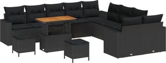 vidaXL Garden Sofa Set with Cushion 13 pcs Black 90 x 55 x 71 cm Vidaxl