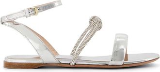 Giambattista Valli crystal bow flat sandals - women - Calf Leather/Calf Leather/Calf Leather - 36 - Silver