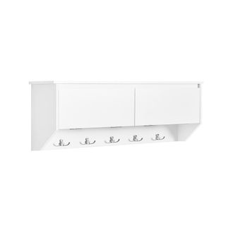 SoBuy Perchero de pared con 2 puertas y 5 ganchos madera blanco