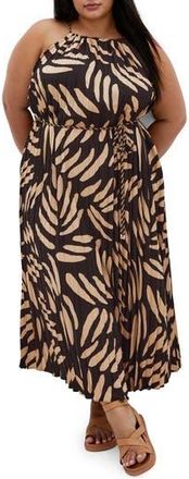 City Chic Tatum Pleated Tie Waist Dress in Taupe/Blk at Nordstrom Rack, Size L/20W