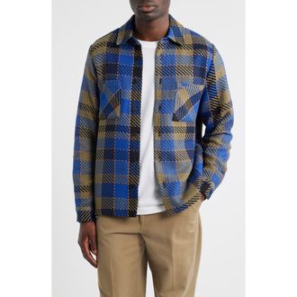 Wax London Whiting Overshirt in Blue /Khaki at Nordstrom, Size Xx-Large